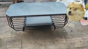 Bàn Trà Sofa Bàn Trà Mặt Đá Lục Giác Kim Cương Chân Sắt Thanh Dọc Cafe Phòng Khách Kệ Tv Kệ Góc