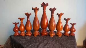 Bộ cửu đỉnh gỗ hương nguyên khối-Lục bình tiện tròn phong thủy