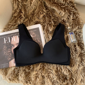 Wireless Comfortable Thin Womens Bra Gathered Underwear No Side Breast Prevention Soft Nylon Fabric V-Neck Fixed Strap