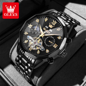 OLEVS Jam Tangan Pria Dewasa 2025 Tahan Air Asli Stainless Steel Strap Otomatis Kalender Bercahaya Dengan Kotak Hadiah