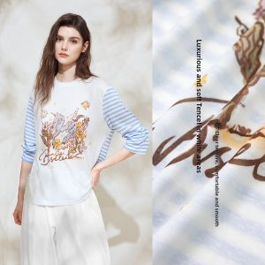BEIQIANI | Spliced Printed Lyocell Long Sleeve T-Shirt