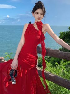 CHANGTONG | Sensual Shoulder Asymmetric Summer Red Dress