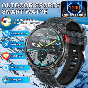 Mens Smart Watch 1100mAh Battery AMOLED Screen Bluetooth Call Smartwatch Heart Rate Monitoring 100+Sports Modes IP68 Waterproof