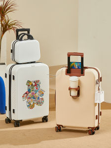 Multifunctional Travel Suitcase Bear Print Large Capacity Male Luggage Carry-On Password Box Fashionable ABS+PC Material