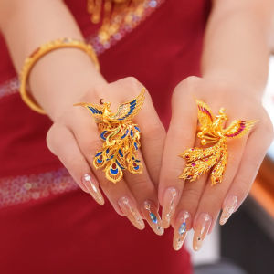 Kaivy Inheriting Ancient Method Sand Gold Phoenix Dance Nine Heavens Ring New Chinese Palace Style Gradient Enamel Color Dot Feather Gold Phoenix