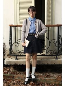 Vintage Washed Solid Color Mini กระโปรง ผู้หญิง พันรอบสั้น กระโปรง S สตรีทสไตล์ Commuter เรียบง่าย หลากหลาย ผ้าฝ้าย Blend