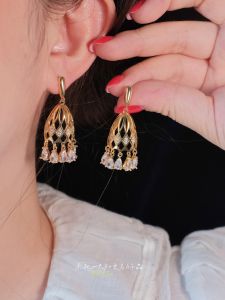 Exquisite Luxury Waterdrop Zircon Birdcage Earrings Fashionable Oversized Elegant Retro Court Style Mixed Material Jewelry