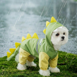 hipidog | Áo Mưa Thú Cưng Hình Khủng Long Thời Trang có Mũ trong Suốt Bảo Vệ Toàn Bộ Bàn Chân