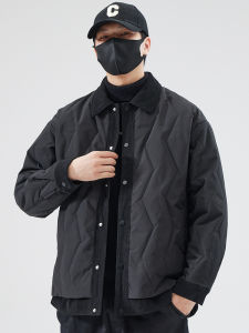 Áo Khoác Cotton Nam Dáng Rộng Mùa Đông 2025 Mới Về Cổ Bẻ Lót Lông Cừu Ngắn Thời Trang Áo Khoác Ngoài