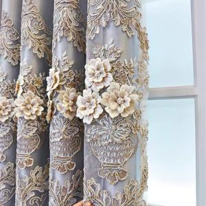 Rèm Cửa Thêu Cao Cấp Châu Âu Hai Lớp Bán Cản Sáng Có Thể Tùy Chỉnh Độ Che Phủ Cao Dành Cho Phòng Khách & Phòng Ngủ