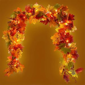 200cm Artificial Maple Leaf Wreath Autumn Fake Leaf Artificial Plant for Indoor Home Wedding Garden Halloween Wall Decoration