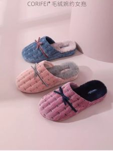 Womens Cotton Slippers Home Indoor Floor Use Anti-Slip Plush Thick Bottom Home Comfortable Lightweight Rubber Sole Slippers