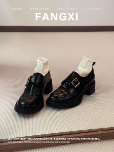 Vintage British Style Slip-On Leather Shoes Thick Sole Chunky Heel