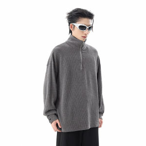 American Idle Style Cleanfit Sweater Mens Fancy Half Zipper Stylish Fried Street Knitwear Couple Sweatshirt