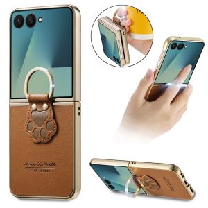 szhaiyu | Luxury Electroplated Cartoon Cat Claw Ring Phone Case for Samsung Galaxy Z Flip 8 7 6 5 4 Flip7 FE  PU Leather Protection Cover