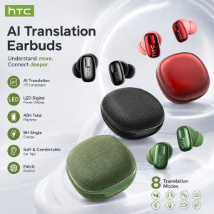 HTC NE75 Bluetooth Earphones Long Battery Soft Wireless Headphones AI Translator Earbud 135 Language Low Latency Battery Display