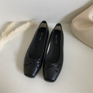 Delicate Shallow Mouth Bow Flats Spring Autumn Square Toe Lazy Ballerina Slip Ons