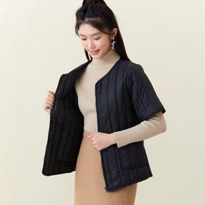 Fall and Winter Lightweight Short-Sleeved Cotton-Padded Jacket Liner Womens down Cotton Warm Bottoming Cotton-Padded Jacket Ladieswear Zipper Cold Protective Clothing Outwear