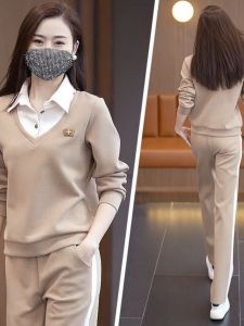 Fashionable Sportswear Set Womens Loose Fit Two-Piece Suit Korean Style Spring Autumn New Arrival Polyester Fiber Long Sleeve