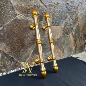 Handle Pintu Rumah Kuningan Motif Monas Sawo Kombinasi Gold 51 cm 2 Pcs
