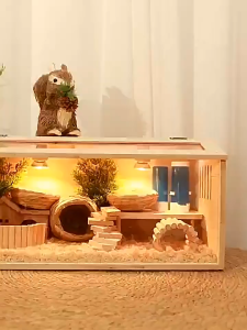 Wooden Hamster Cage Animal Cabinet for Dwarf Syrian Hamsters Hamster Habitat with Openable Top and Large Acrylic Sheets