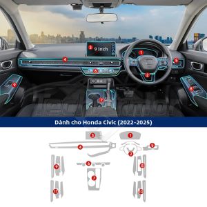 Phim Bảo Vệ Nội Thất Xe Honda Civic 2022-2025 Chất Liệu TPU Chống Xước Trong Suốt Chống Rách Phụ Kiện Bảo Vệ Ô Tô