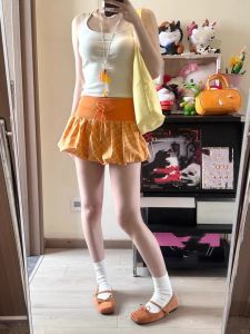 Váy Ngắn Xếp Ly Kẻ Caro Màu Cam Cổ Điển Cỡ Lớn Cho Nữ Mùa Thu Đông Thể Thao Váy Ngắn Nửa Thân Dây Thắt Lưng Váy Ngắn Xếp Ly