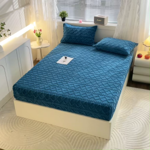 Velvet Full Garterized Bedding Milk Fleece Bed Sheet Cover Soft Flannel Thick Bedsheet Pillowcase