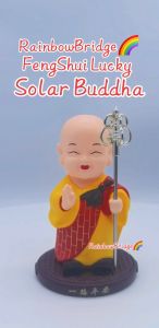 LUCKY FENGSHUI Solar Buddha Cute Solar-Powered Waving Monk Figurine Peaceful Zen Decor Size: H12.5cm
