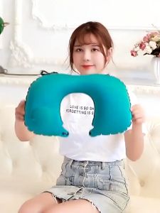 Inflatable Pillow U Shaped Soft Ultralight Flocking Air Press Type for Outdoor Travel Camping Office