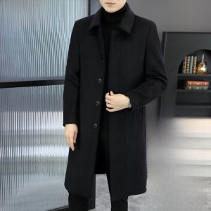 HENGYUANXIANG | Warm Woolen Coat For Men Knee-Length Mid-Length Fashionable Urban Style Youth Casual Long Sleeve Single Button Closure Coat