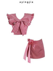 Fashionable Pure Cotton Shirt Dress with Large Collar And Red Plaid Butterfly Knot by Aying Home Bangkok Diary plus Size Set