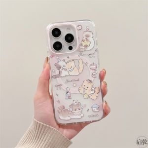 Qiguan Magnetic Absorption Dual Layer Hard Shell Phone Case for 15/14promax Cute Cartoon Vibrating Joy Stand Cat Dog Earphone Holder