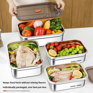 MONLEYTA | Food Grade 316 Stainless Steel Rectangular Deep Dish With Lid Sealed Commercial Use Vegetable Tray Home Use Dishwasher Safe