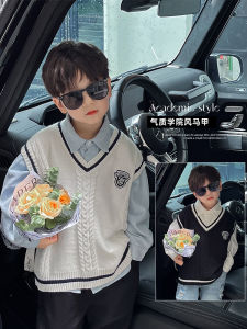 Boys Knitted Vest Autumn New Style Soft Comfortable College Style Sweater Vest Warmth Upperwear for Students School Uniform