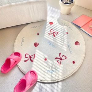 VIKAMA Cartoon Bow Round Print Carpet Girl Bedroom Bed Non-Slip Soft Mat Living Room Sofa Comfortable Pad Home Decoration