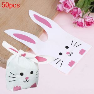 50pcs Candy Packaging Bags Cute Long Rabbit Ear Gift Bags Easter Gifts Candy Gifts Plastic Party Gifts