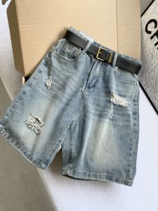 High Waist Midi Destroyed wideLeg Jeans Casual Comfortable Womens Short a Line Five Parts Summer Denim Pants Trendy Commuter