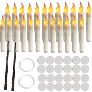 12/48 PCs  LED Floating Candles with Magic Wand Remote Flameless Flying Candle Flickering Warm Light for Halloween Holiday Decor