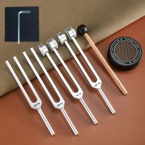 Resonance Sound Healing Tuning Forks Set 6PC-128Hz 136.1Hz 256Hz 384Hz with Activator for Stress Relief Relaxation & Chakra