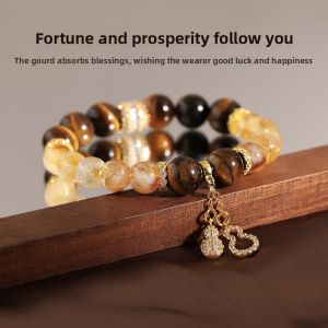 Luxurious Yellow Crystal Fu Lu Bracelet for Women Tiger Eye Stone Light Luxury Exquisite Beads Harmonious Fashion Jewelry