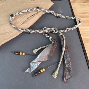 Bohemian Style Silk Scarf Wax Rope Woven Waist Chain Fine Belt Match Floor Length Pants Half Skirt Beaded Waist Rope