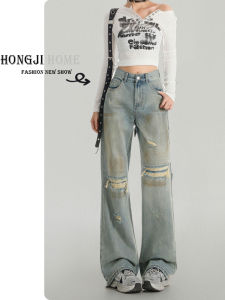 กางเกงยีนส์ทรงหลวมเอวสูง กางเกงขายาวทรงตรง กางเกงยีนส์ทรงหลวมสำหรับผู้หญิงในฤดูใบไม้ร่วงและฤดูหนาว 2025 กางเกงยีนส์ทรงหลวมแบบใหม่