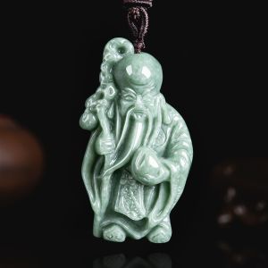 TIMESWIND New Natural Jade Green Longevity Elderly Three-D Carved Men Pendant with Certificate