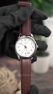 Jam Tangan Pria Casio General MTP-V005L-7B4 Quartz Watch White Dial Brown Leather Strap