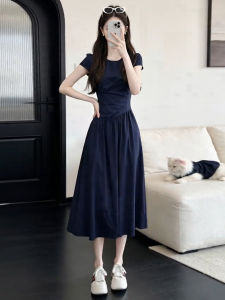 Ge·an·fei | Đầm Maxi Ôm Body Tay Ngắn Màu Xanh Elegance