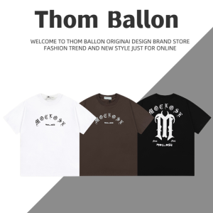 Thom Ballon American High Street Fashion Brand Cotton Summer Casual Mens round Neck Short Sleeve T-Shirt