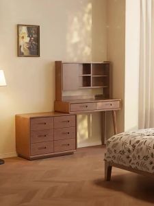 DONGMU | Vintage Solid Wood Extendable Combination Vanity Desk Storage Cabinet with Drawers