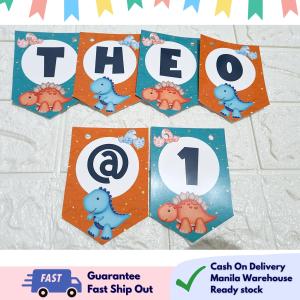 Partify DINOSAUR Theme Customizable Happy Birthday Banner with Name Personalized Letter Banner with Free String Custom Bunting Backdrop Wall Decoration for Kids Boys Girls Party