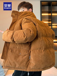 ROMON | Lormen Mens Corduroy Jacket Thickened Stand Collar Bread Style Warmth Fashionable Autumn Winter New Arrival Polyester Fiber